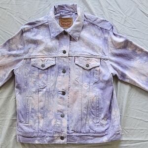 Women's Levi Denim Ex-Boyfriend Trucker Jacket Purple/Pink Tie Dye Size Medium
